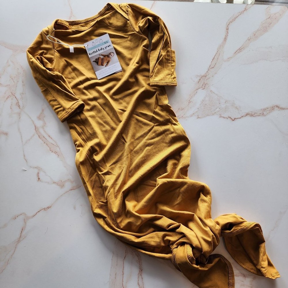 Mustard Ribbed Knotted Baby Gown